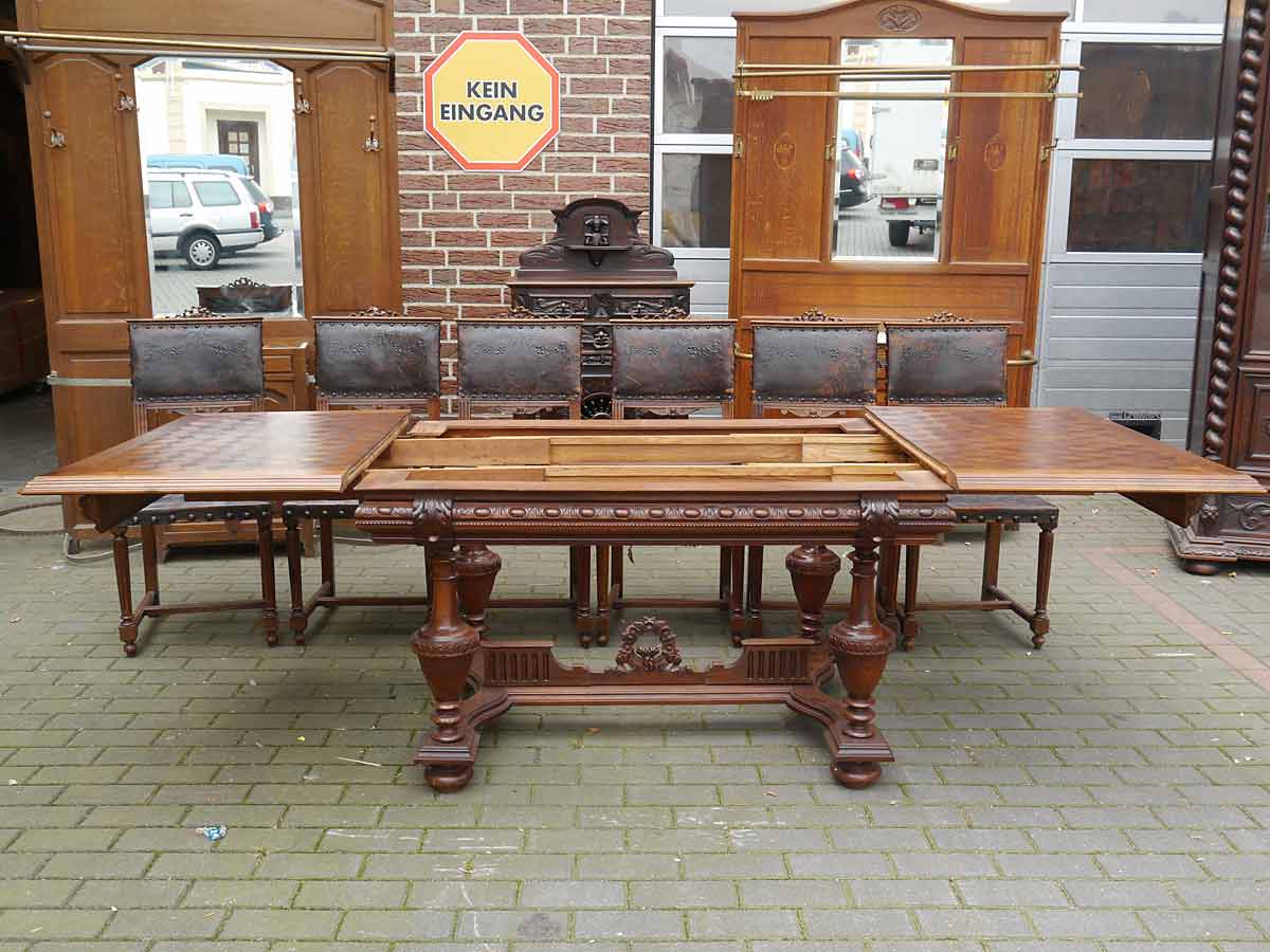 Essgruppe Tischgruppe Tisch + 6 Stühle Antik Gründerzeit um 1880