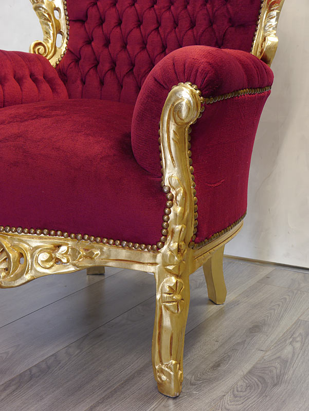 Sessel Armlehnsessel Barocksessel Antik Stil aus Massivholz in gold rot 9577 
