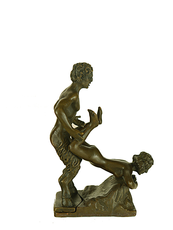 Erotik Bronze Figur Faun / Satyr mit Jungfrau