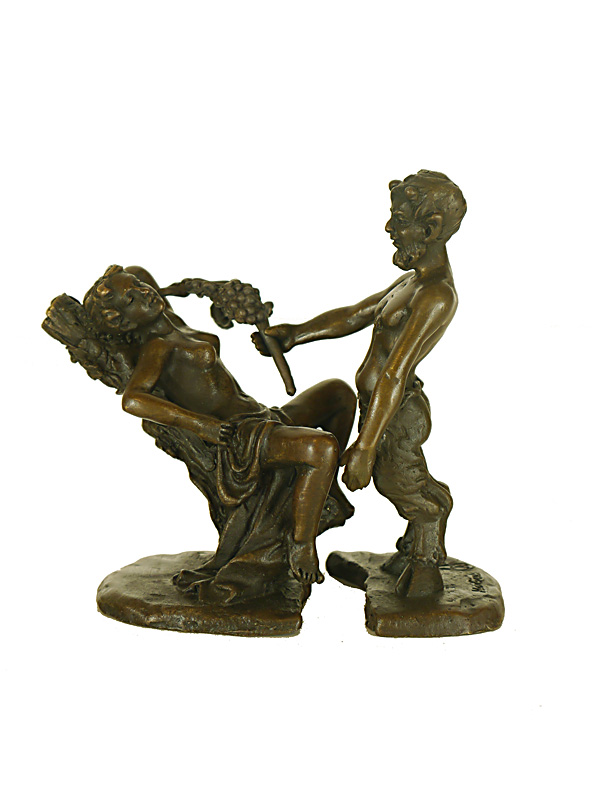 Erotik Bronze Figur Faun / Satyr mit Jungfrau